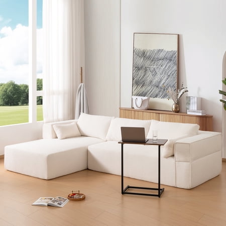 Harper & Bright Designs Foam Modular L-Shaped Boucle Sectional Sofa with Chaise & Free Side Table, Wrinkle-Resistant Wide Seat, Customizable Couch for Living Room/Apartment, 112" Beige