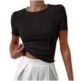 thumbnail image 5 of Pisexur Hauts de Printemps pour Femmes 2025, Hauts d'Entraînement Femmes, Hauts d'Entraînement Femmes T-Shirt Imprimé Manches Courtes Col Rond Chandail à la Mode Vert Armée, TG, 5 of 5