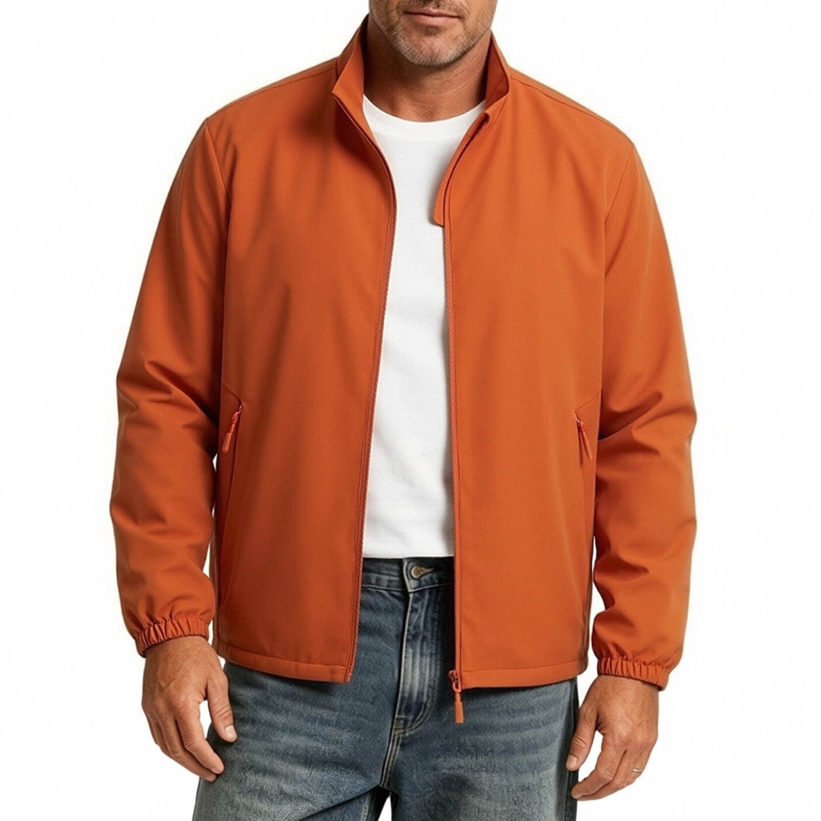 Men's Jacket Stand Collar Zip Up Lightweight Windproof Casual