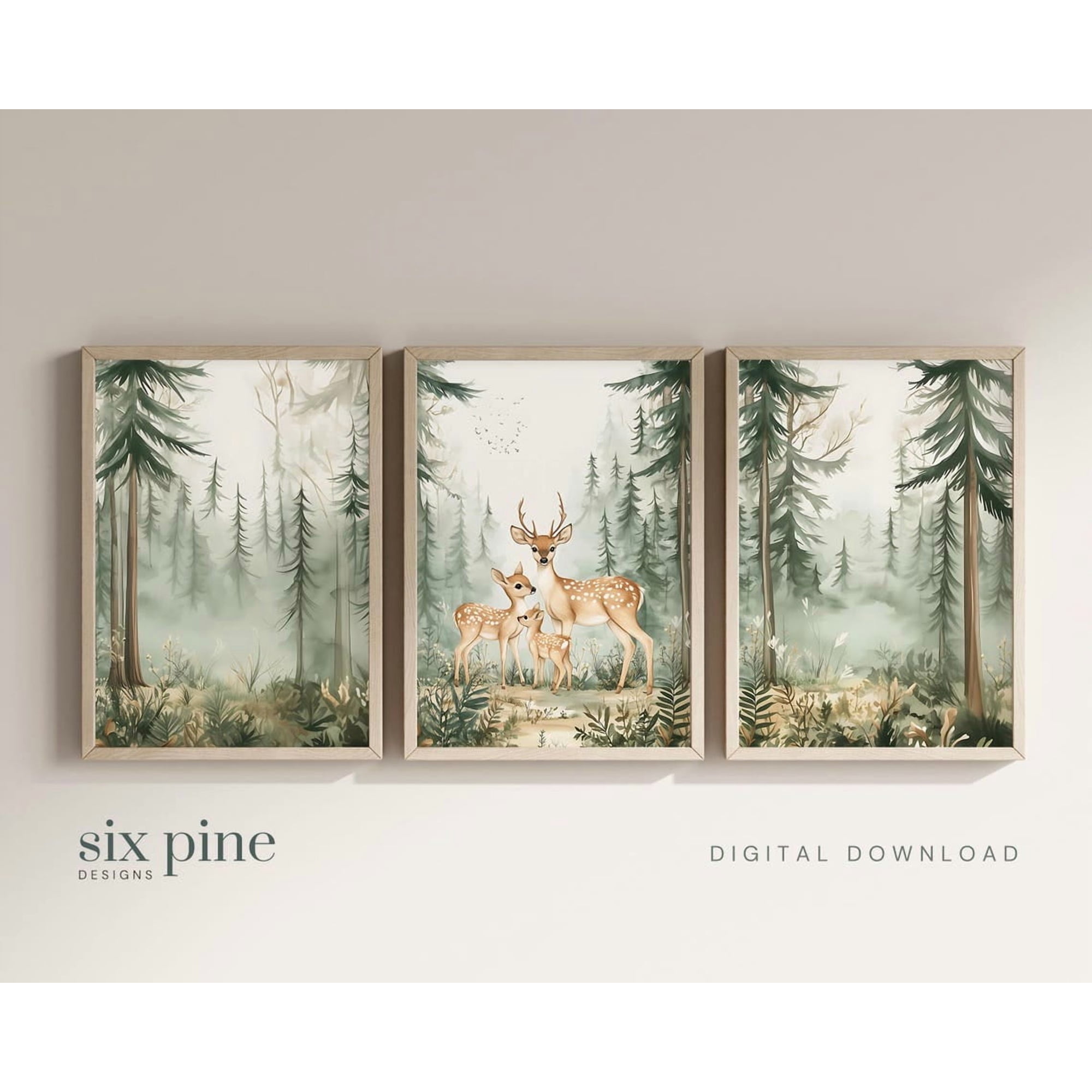 Set Of 3 Woodland Deer Family Nursery Wall Art Prints Forest Animal Nursery And Gallery Wall Decor