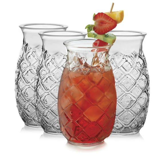 Libbey Tiki Pineapple Glasses Set, Tiki Glasses for Cocktails, Ideal Tiki Bar Set of 4