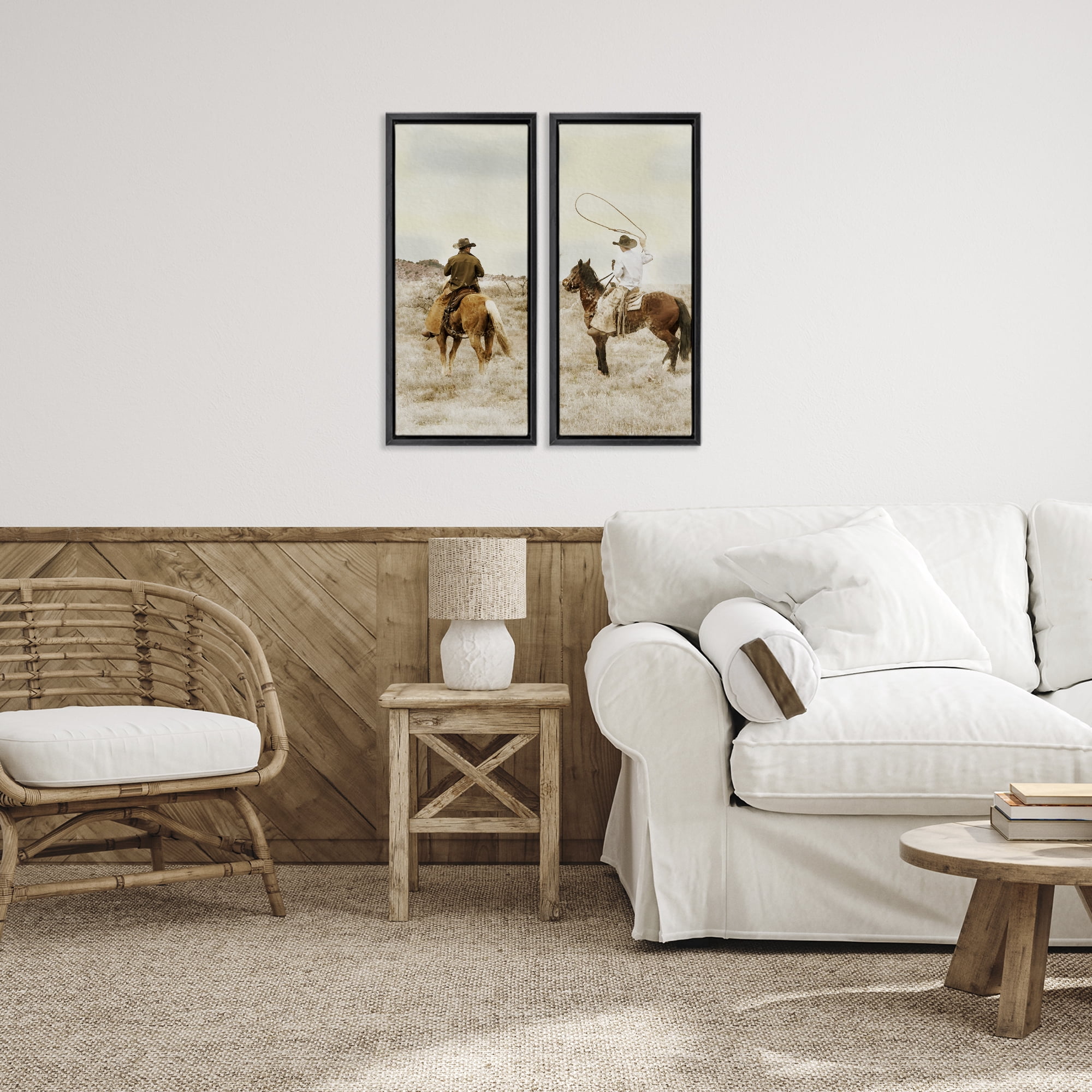 Stupell Industries Wrangling Cowboy Duo 2 Piece Black Framed Floater Canvas Set, design by Marcus Prime