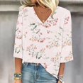thumbnail image 4 of Tittly T Shirts for Women 3/4 Length Sleeve Womens Tops Women's Fashion Floral Printed T Shirt Casual V Neck Three Quarter Sleeve Top Graphic Tees Womens Tops Tshirts Shirts Pink XL, 4 of 4