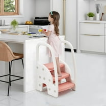 Juiluna Toddler Step Stool for Bathroom Sink, Kids 3 Step Stool with Safety Handles, Three Step Ladder for Kitchen, Bed, Toilet Potty Training, Non-Slip Standing Stool for Baby Learning, Pink