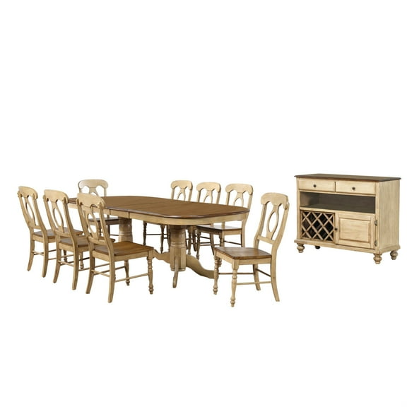 Sunset Trading Brook 10-Piece 96" Oval Extendable Wood Dining Set in Light Cream