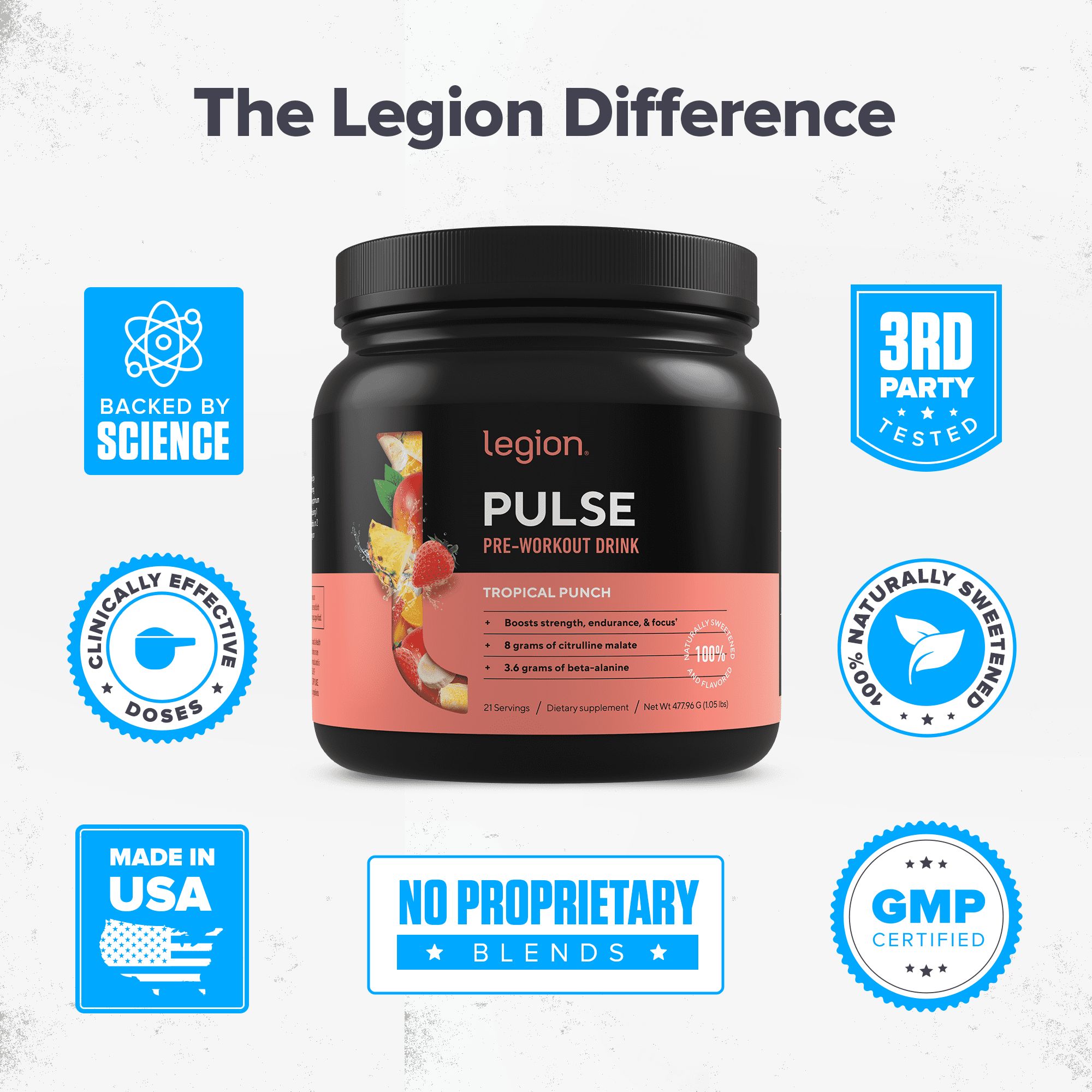 Legion Pulse Pre Workout Supplement Best Nitric Oxide Preworkout Drink For Men And Women To Boost Energy Endurance Creatine Free All Natural Safe Healthy Tropical Punch 21 Servings Walmart Com
