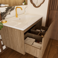 thumbnail image 2 of 30" Floating Bathroom Vanity with Sink, Wall-Mounted Bathroom Cabinet with 1 Large Storage Drawer, Soft-Close Design, Pre-Assembled with Integrated Ceramic Basin, Walnut, 2 of 8