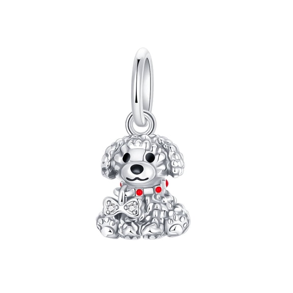 ARVALILS Poodle Dog Charm - 925 Sterling Silver Pendant with Cubic Zirconia & Enamel, Compatible with Bracelets & Necklaces, Pet Lover Gift for Women