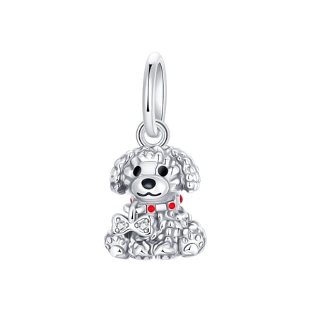 ARVALILS Poodle Dog Charm - 925 Sterling Silver Pendant with Cubic Zirconia & Enamel, Compatible with Bracelets & Necklaces, Pet Lover Gift for Women