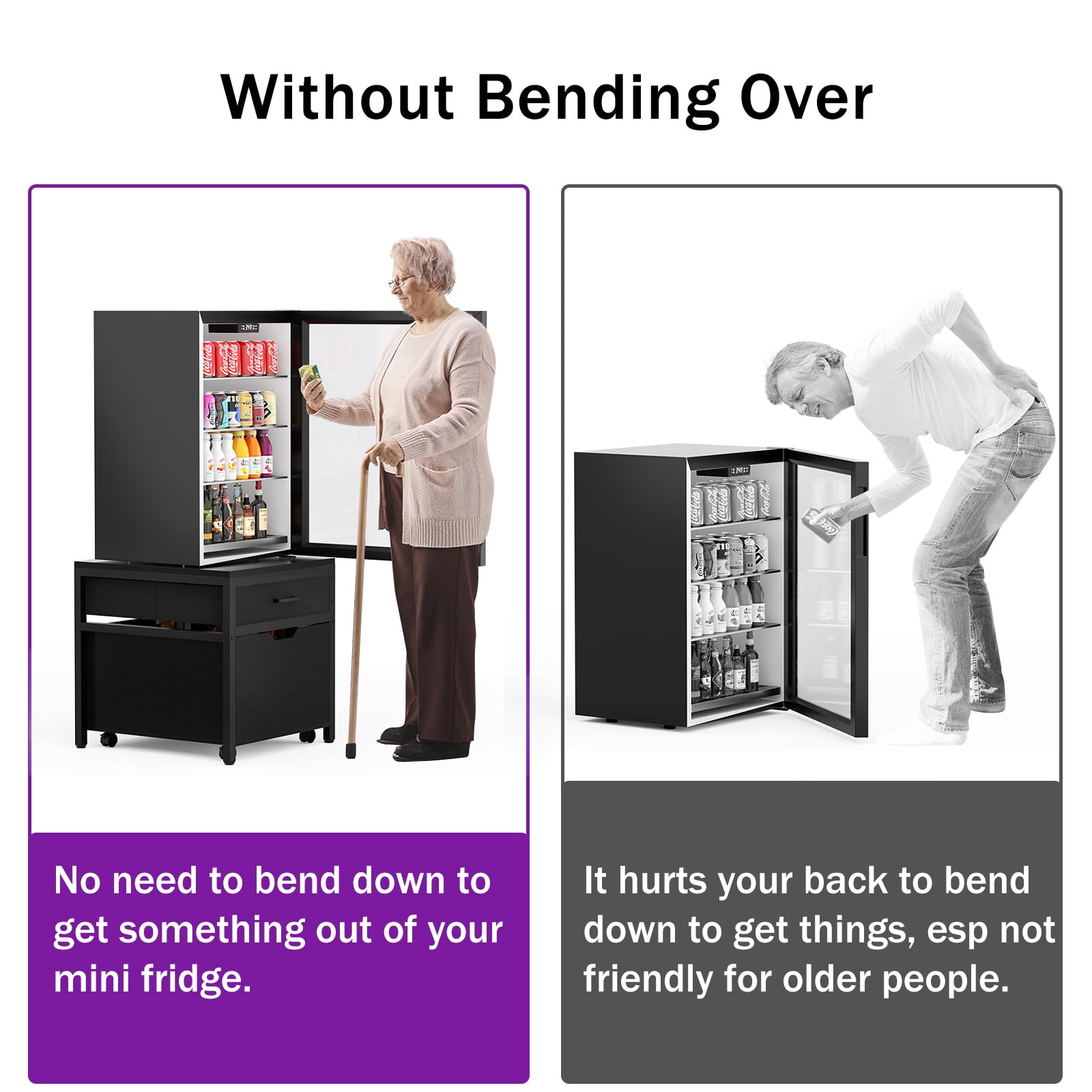 Aheaplus Heavy Duty Rolling Mini Fridge Stand with Drawer Storage & Sockets - Compatible with Mini Fridge & Microwave - for Dorm, Apartment, Office - Black