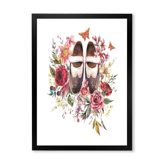 Designart 'Wildflowers With Ancient Oxford Shoes' Farmhouse Framed Art Print
