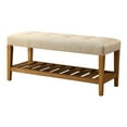 thumbnail image 2 of Knubmt Wood Frame Padded Seat Bench with Bottom Shelf, Perfect for Living Room, Bedroom, Dining Room, Beige + Brown, 2 of 5