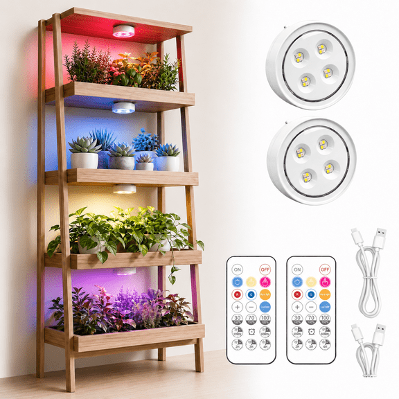 2 Pack Rechargeable Grow Light with Timer, Cordless Plant Lamp | Magnetic 3000k 6500k Plant Lamp for Indoor Growing, Full Spectrum Lighting with Remote, Stepless Dimming for Plant Shelf