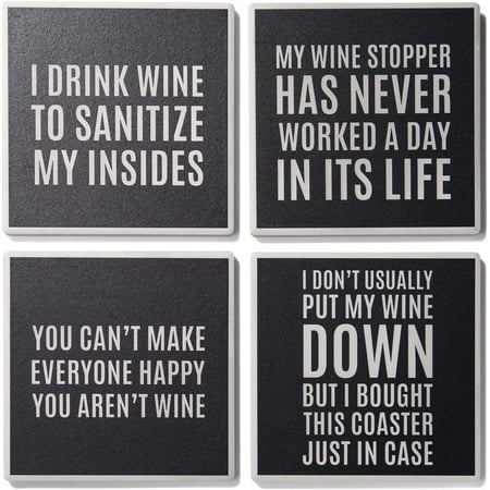 

American Atelier Cocktail Hour Sentiments Set Of 4 Ceramic Coasters 4.25 D