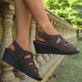 thumbnail image 5 of Womens Wedge Sandals,Platform Sandals,Walking Sandals Women,Summer Shoes for Women,Wide Sandals for Women,Women's Fashionable Casual Plus-Size Peep-Toe Button Sandals,Coffee,7.5, 5 of 6