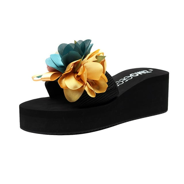 Mode Femmes à Enfiler à Bout Ouvert Talons Compensés Décontractés Sandales Pantoufles à Fleurs