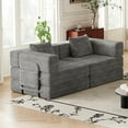thumbnail image 4 of 72" Convertible Corduroy Sofa Bed,Folding Sleeper Couch with Two Side Storage Pockets & Two Cushions for Living Room,Bedroom,Grey, 4 of 7
