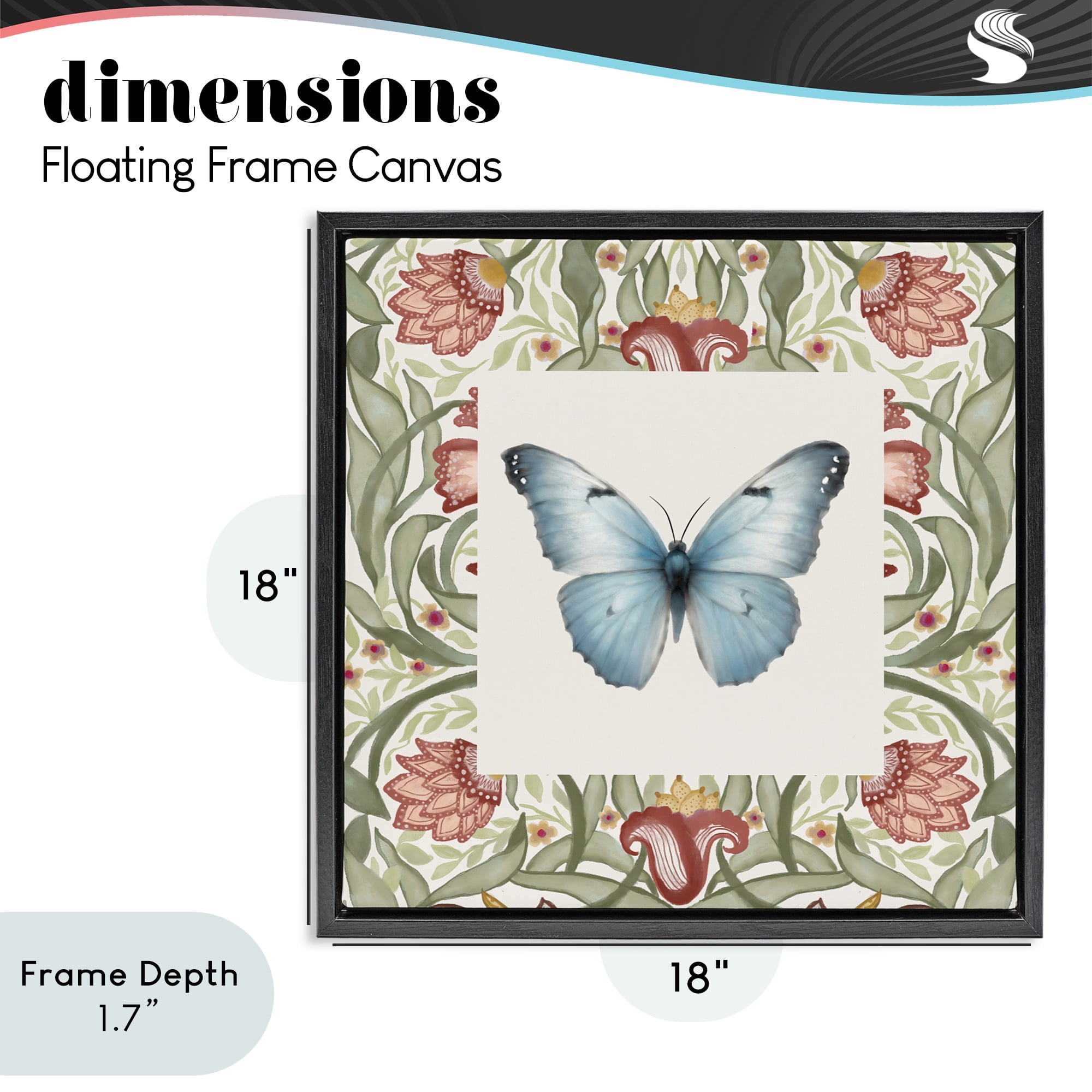 Stupell Industries Baroque Butterfly Vintage Flowers Black Framed Floater Canvas Wall Art, design by Elizabeth Medley