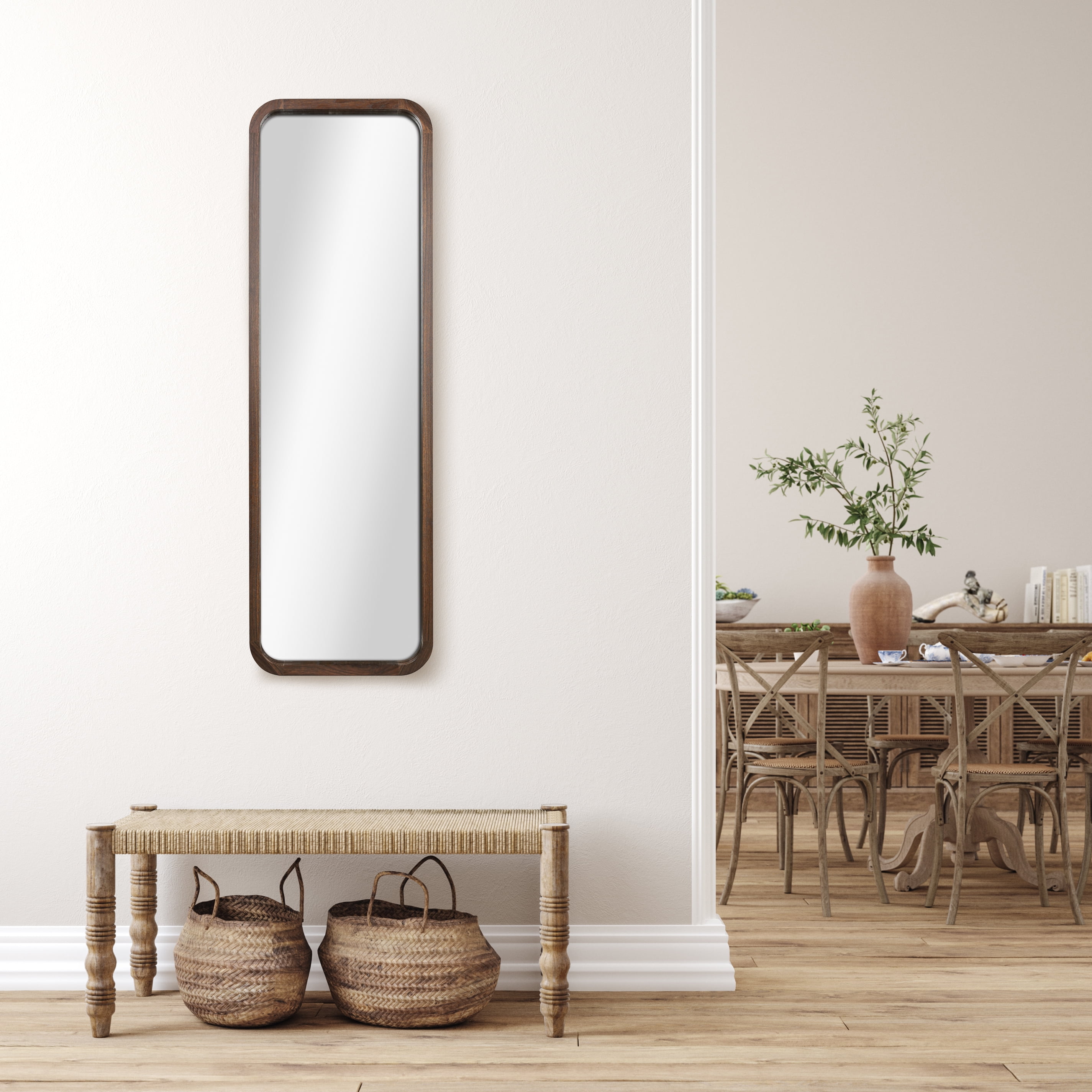 Mainstays 17x53 Walnut Framed Large Wall Mirror for Bathroom or Living Room