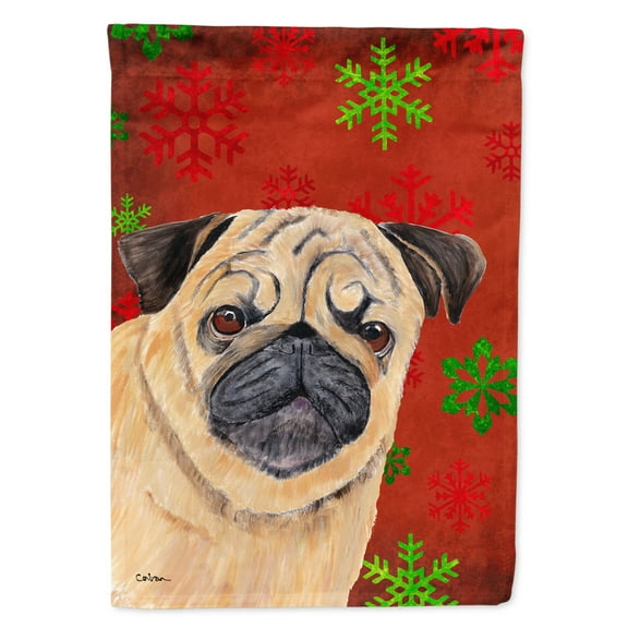 Carolines Treasures SC9411-FLAG-PARENT Pug Red and Green Snowflakes Holiday Christmas Flag  multicolor
