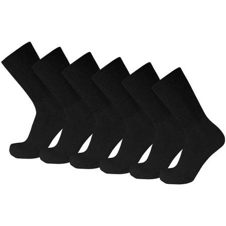 6 Pairs of Premium Cotton Loose Top Diabetic Neuropathy Crew Socks (Black, Sock Size 10-13, Fits men size 9.5 - 11)