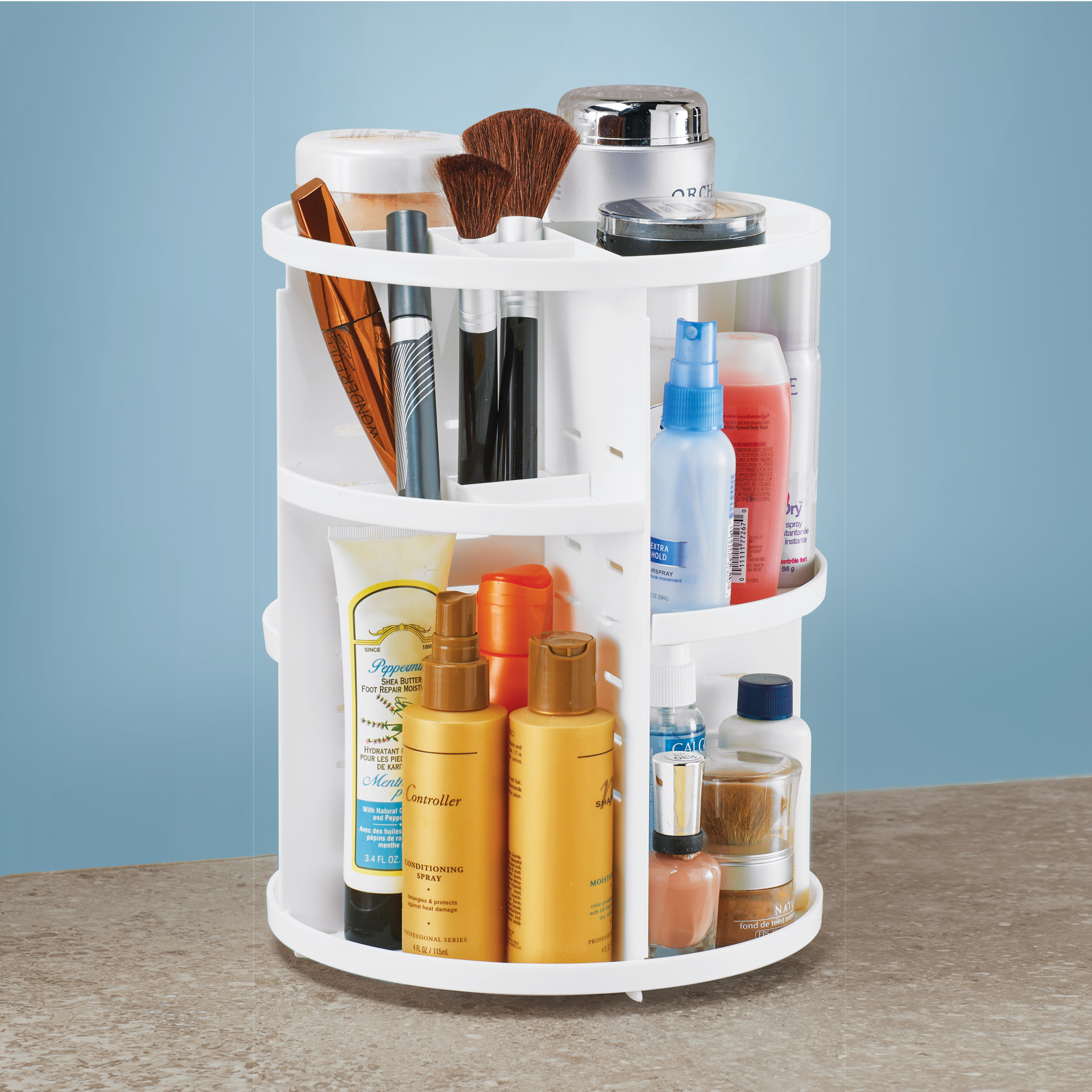 360 Rotating Cosmetic Organizer With Adjustable Layers For