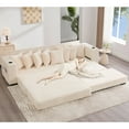thumbnail image 5 of 110.75" Modular L-Shaped Cloud Sofa, Beige Corduroy Fabric Sectional Couch for Living Room, with Movable Ottoman, Cup Holders & Side Pocket, Includes 8 Throw Pillows, Unfolds into Bed, 5 of 9