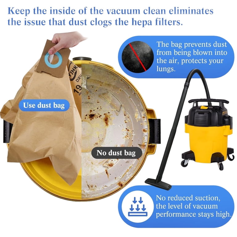DXVA19-4104 Dust Bags for DeWalt 5-8 Gallon Wet/Dry Vacs, 9-Pk