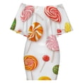 thumbnail image 6 of Sweets And Rainbow Lollipops Pattern Women's Off The Shoulder Ruffles Summer Wedding Guest Loose Casual Party Beach Dress, 6 of 9
