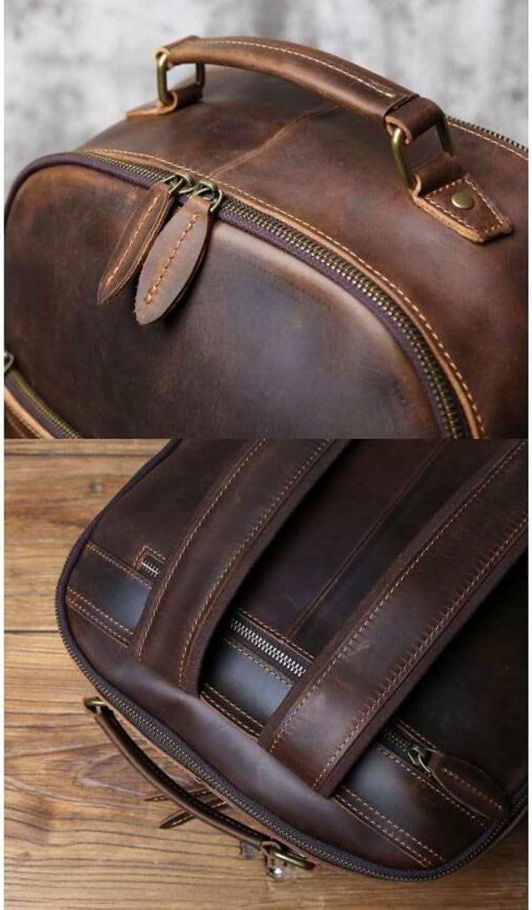 RKXQT Mens Luggage Backpacks Computers Bags Leather Travel Bags Casual Daypack Briefcases Laptop Bags(Brown)