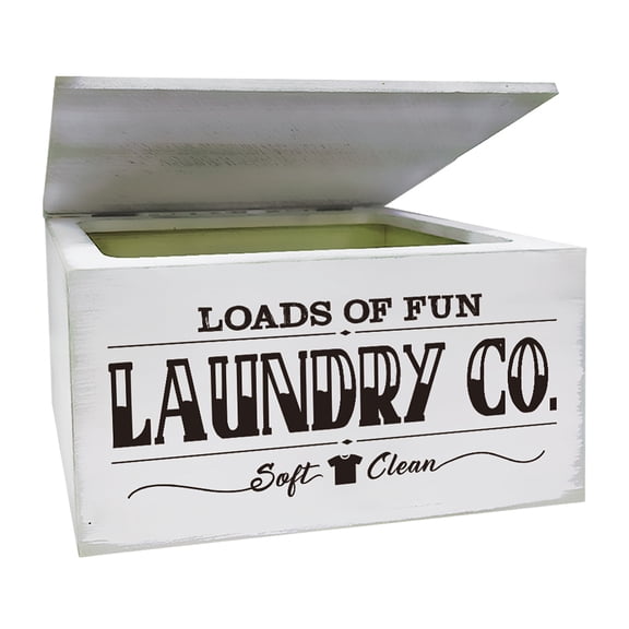 Laundry Dryer Sheet Dispenser Fun Fonts Holder Box with Hinged Lid Wood Organizer Fabric Softener Strips Dispenser Storage Container Loads