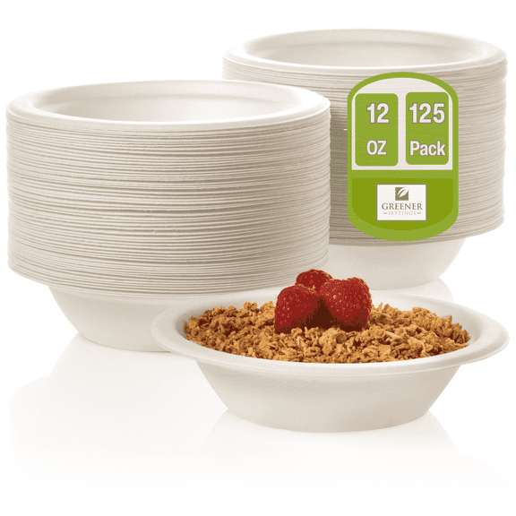 Greener Settings Compostable Disposable Paper Bowls, 12 oz, 125 Count