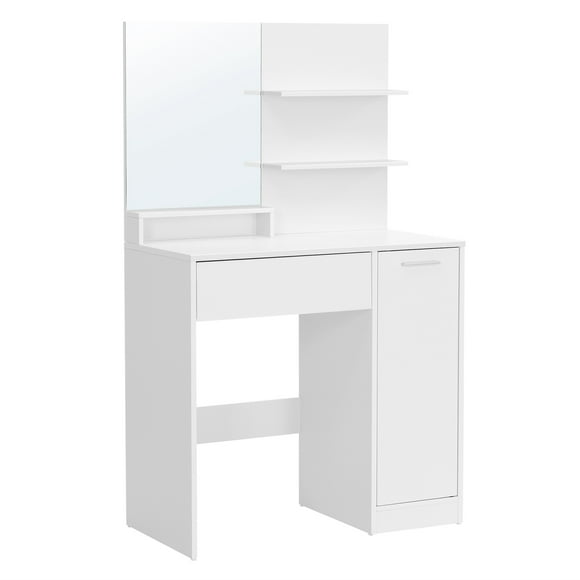 VASAGLE Makeup Vanity Desk with Mirror, Vanity Table with 1 Drawer, 2 Shelves, Storage Cabinet, Dressing Table, Modern, White