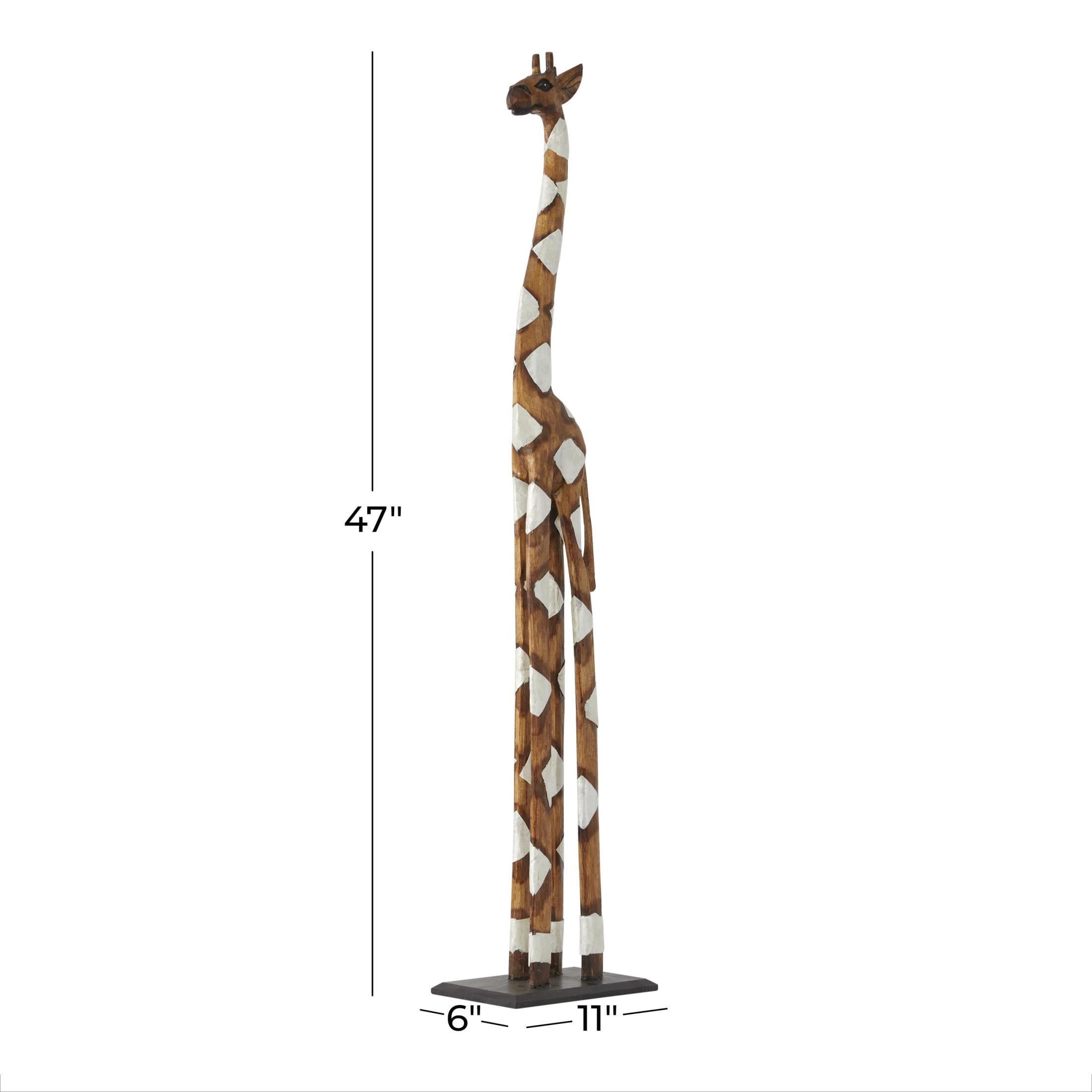 11" x 47" Brown Wood Giraffe Sculpture, by DecMode