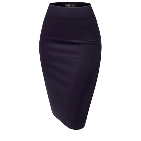 Thanth Women's Elastic Waist Band Streychy Midi Pencil Skirts (Plus Size Available)
