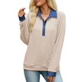 thumbnail image 3 of Women's Denim Contrast Collar Raglan Loose Long Sleeve Quarter Button Knit Top Color M, 3 of 10