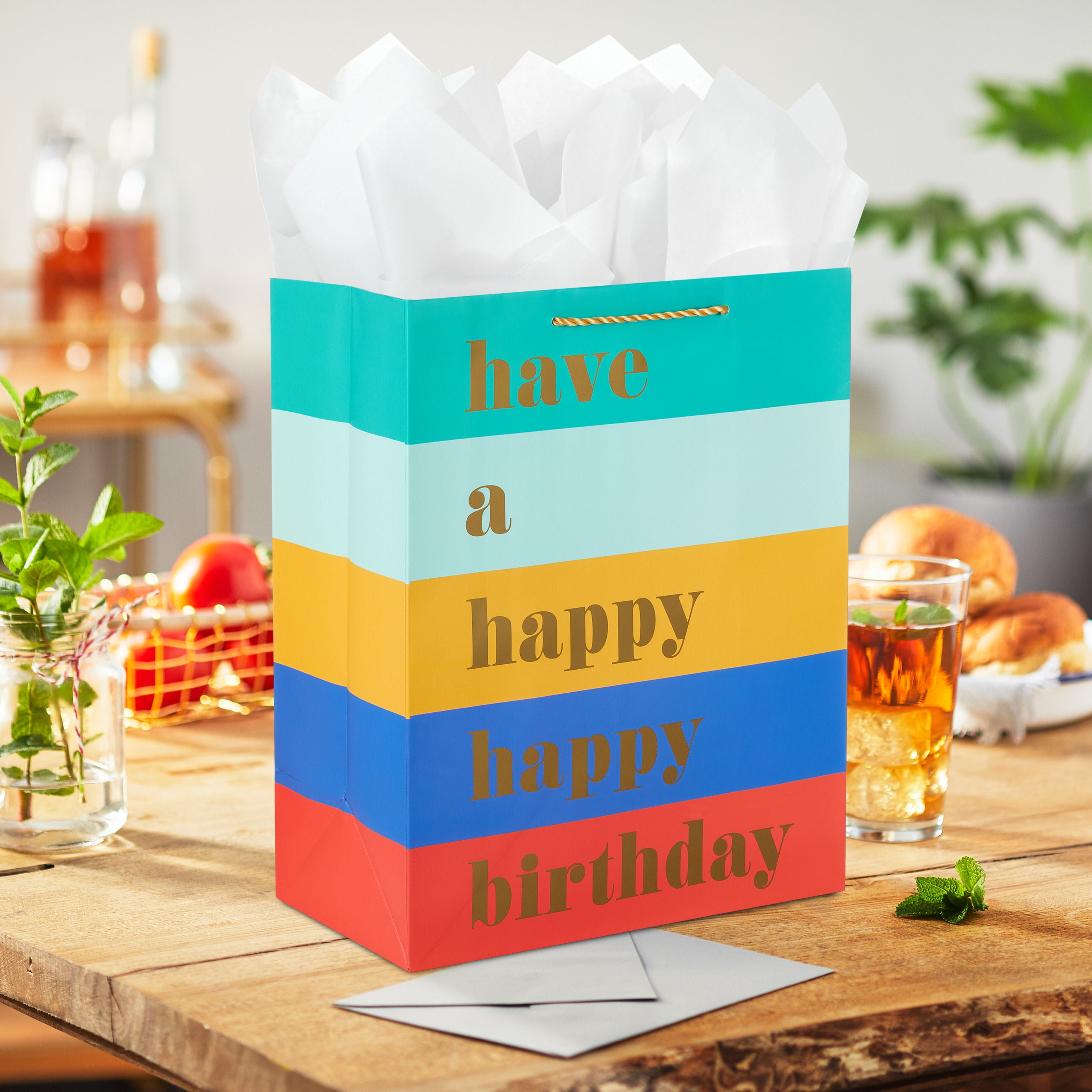 Hallmark Large Gift Bag (Multicolor Stripes Happy Happy Birthday)
