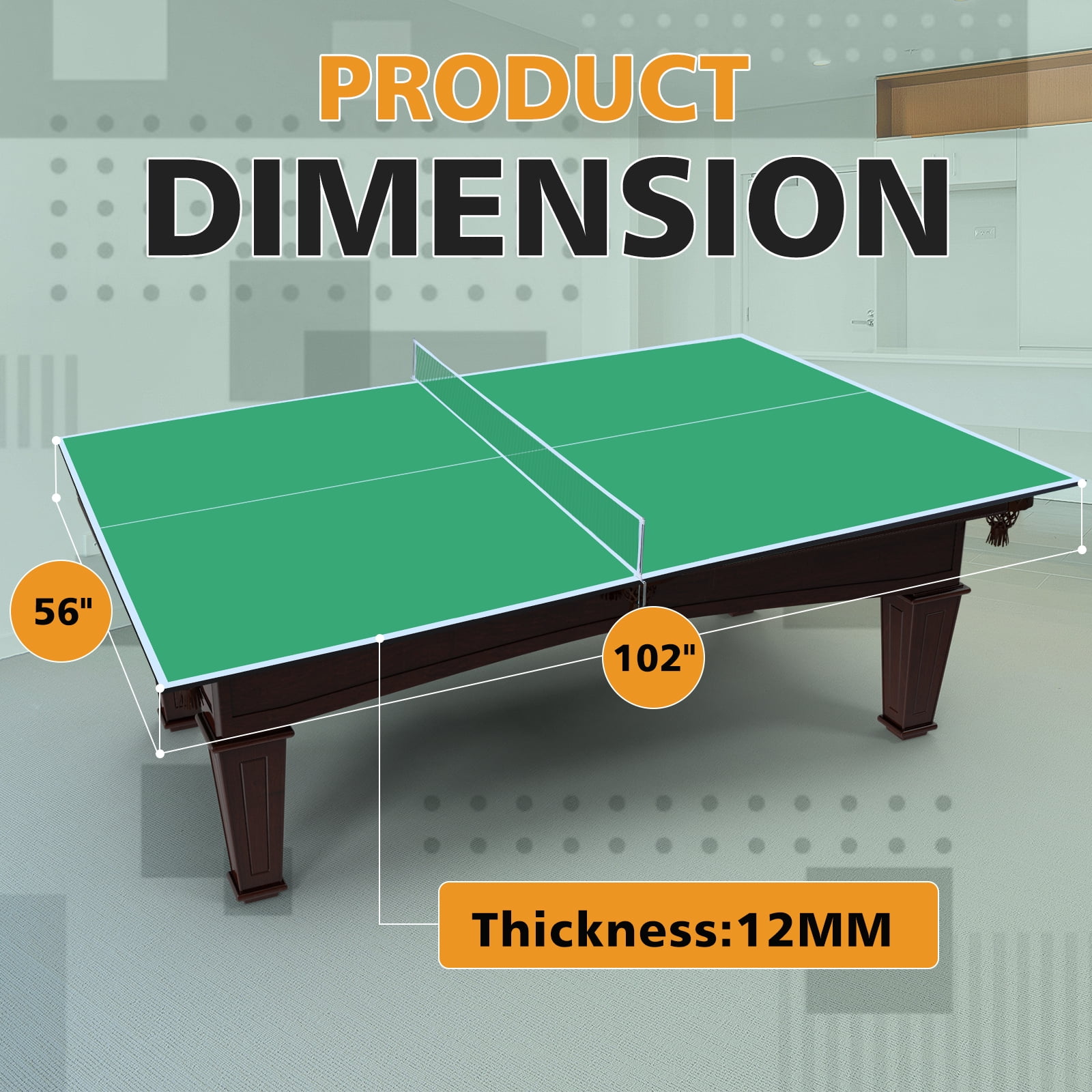 KL KLB Sport 8.5FT Midsize Ping Pong Conversion Top with Net Set, Foldable Table Tennis Table Topper for Pool Table, Indoor