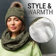 Lelaffet 2022 Women Beanie Hat and Scarf Gift Set Warm Knitted Pom Poms Hat Thick Winter Soft Chunky Cap Green