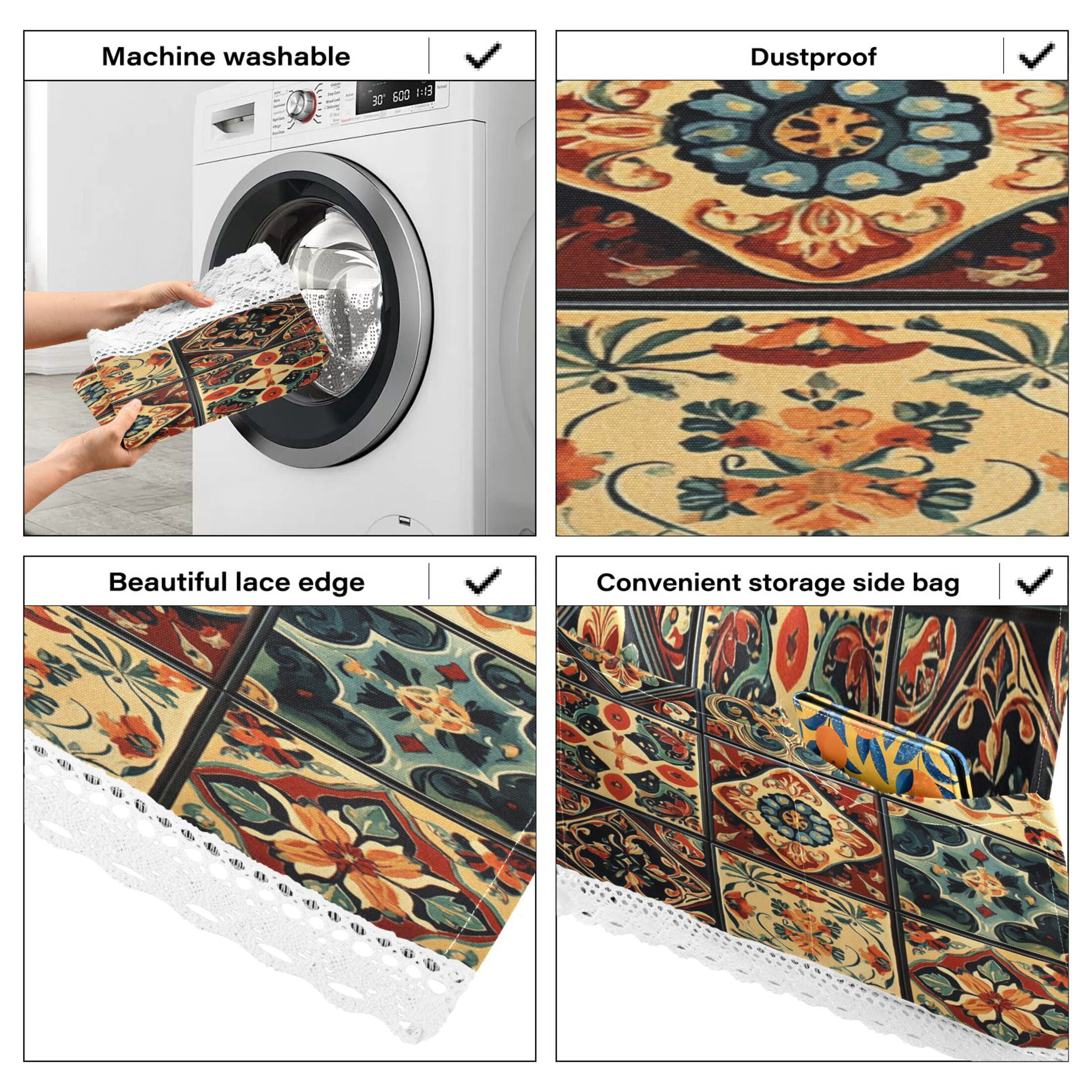 Carpet PatternsWasher and Dryer Covers Dust-Proof and Oil Resistant Fridge Cover with 4 Storage Pockets Washing Machine Top Cover for Laundry Kitchen Home 51.2 x 22 In