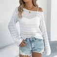 thumbnail image 2 of Riecok Womens Cover Up Long Sleeve Crewneck Hollow out Lightweight Swimsuit Cover Ups Summer Vacation Tops, 2 of 7