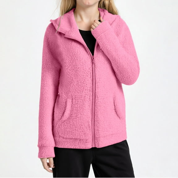 Teen Girls Fleece Jacket Casual Long Sleeve Zip Up Hoodie with Pockets Warm Hooded Coat Fall Winter Clothes Girls Size 13-14 Years Clothes