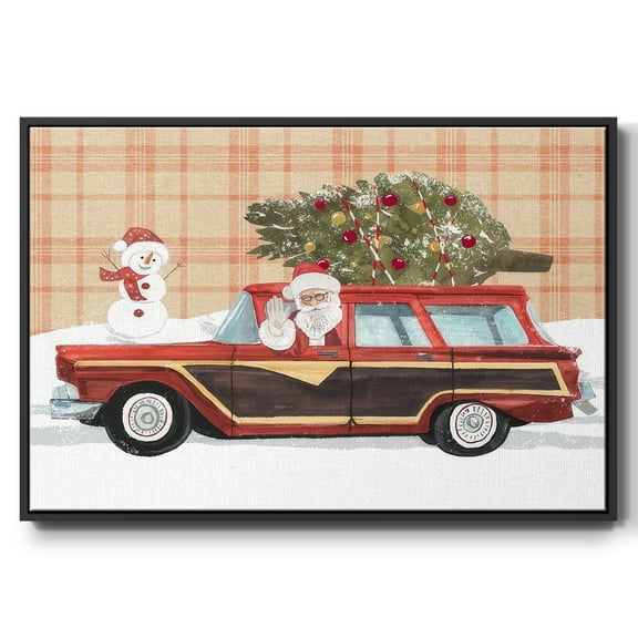 Santa on Wheels I - Framed Gallery Wrapped Holiday Canvas - 17 x 25 - Black Frame
