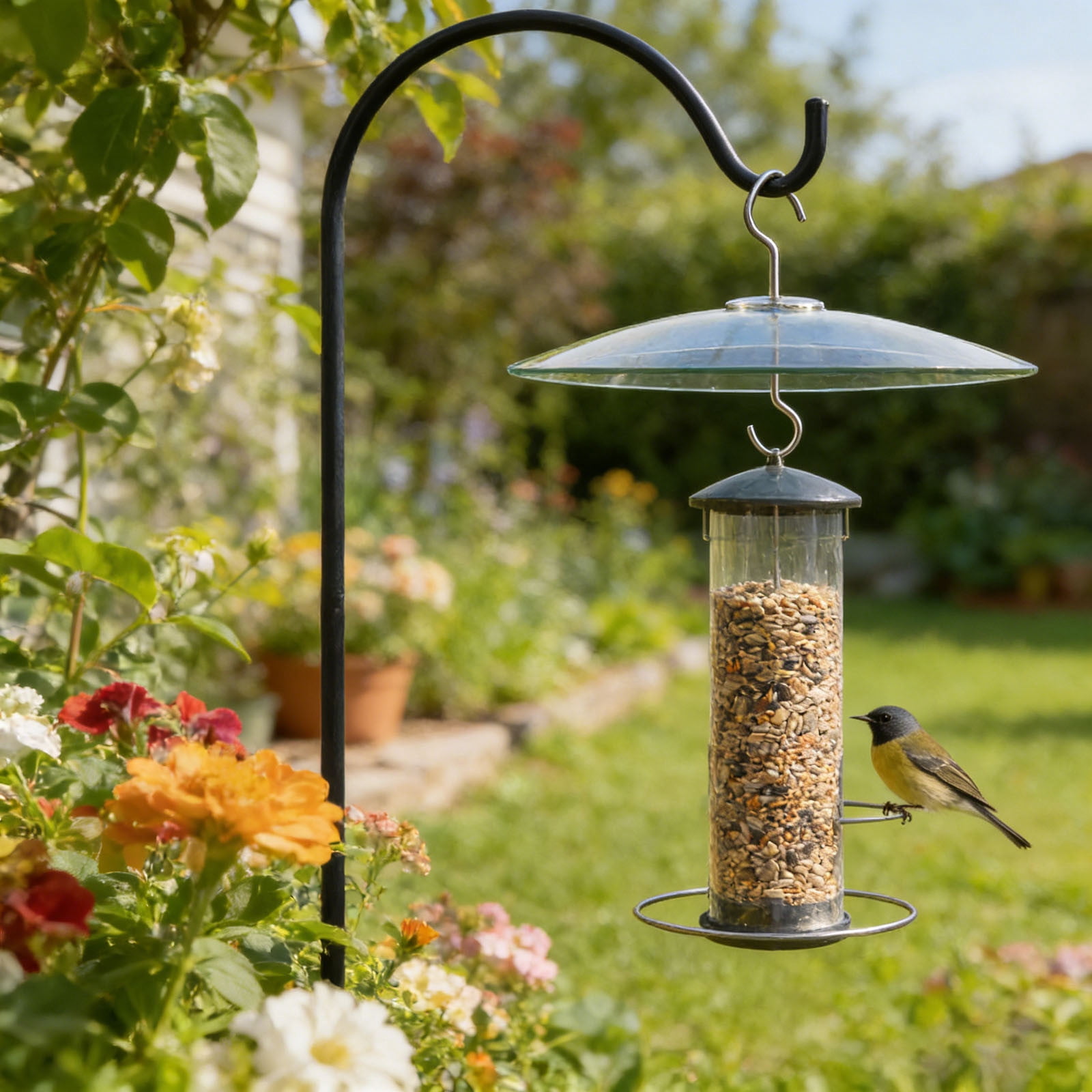 13 Inch Glass Rain Cover for Bird Feeder Outdoors Baffle on Shepherd Pole Post or S Hook Hanging Large Weather Guard Protective Dome Clear