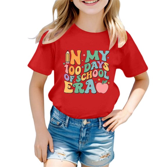 shqvo T-Shirts for Girls 9-10 Round Neck Short Sleeve T-Shirts Cartoon Print Soft Tee Shirt T-Shirts Toddler To Big Kid
