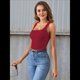 thumbnail image 4 of Camiseta Sin Mangas de Punto Acanalado Informal con Cuello Cuadrado de Verano para Mujer, Color Rojo, Talla M, 4 of 6