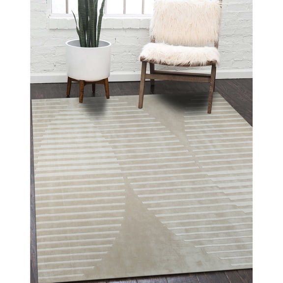 EORC Beige Hand-Tufted Wool Contemporary Modern Area Rug