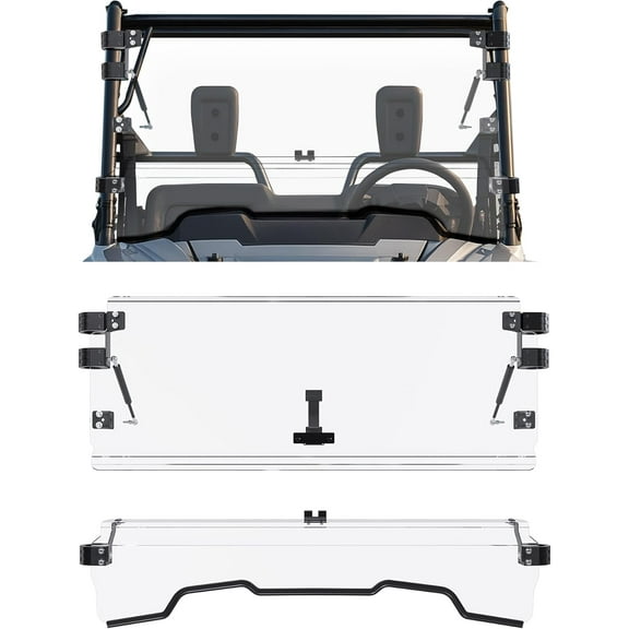 Kojem 3-in-1 Folding Windshield for 2014-2022 Honda Pioneer 700 / 700 4 Gas Spring Flip Scratch Resistant Windscreen Open Vented Closed Clear