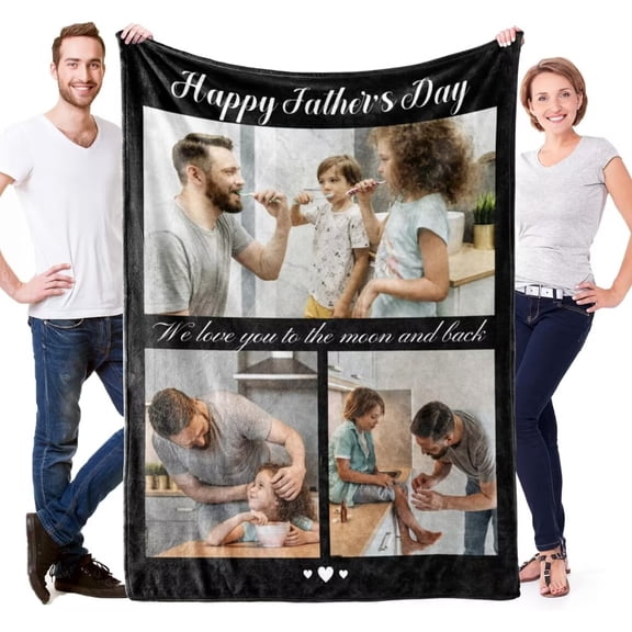 AISENIN Fathers Day Dad Gifts Custom Blanket with 3 Photos Text Personalized Fathers Day Birthday Gifts for Dad Gifts Customized Fathers Day Throw Blanket Gifts