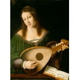 thumbnail image 2 of Veneto, Barolomeo 11x14 Black Ornate Wood Framed with Double Matting Museum Art Print Titled - Lady Playing a Lute, 2 of 4